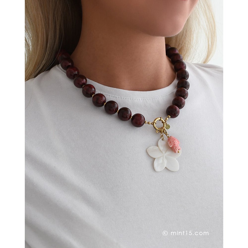 Collar llamativo con cuentas Bubbles - Burdeos