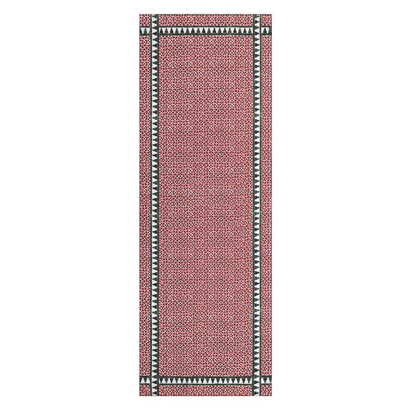 Red silk scarf with geometric print inspired by Andalusian tiles