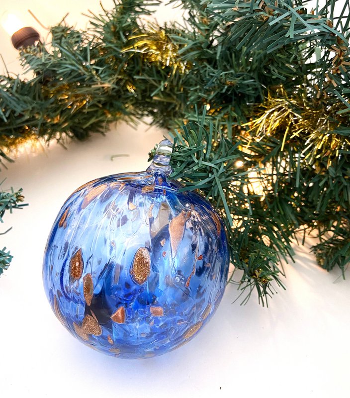 6 kerstballen Adventurine in geblazen en met de hand bewerkt glas, "I Colors of Murano" lijn gemaakt in Italië