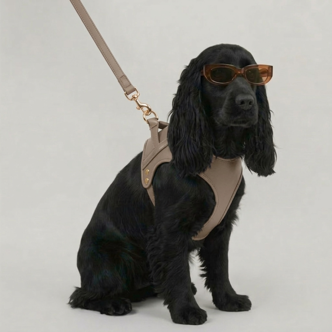 HARNAIS CHURCHILL. Café – Harnais chien cuir vegan rembourré