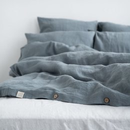 Set copripiumino in lino blu nebbia