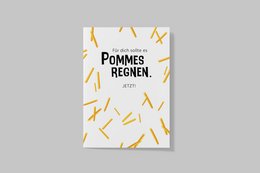 Postkort "Det skulle regne pommes frites til dig", pommes frites fredag, pommes frites elsker, fødselsdagskort, fritter, pommes frites