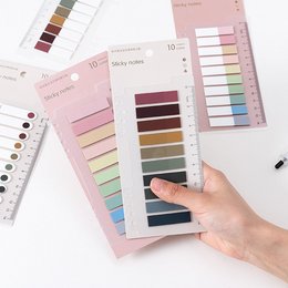 Neon page markers in various colors and styles, including pastel and vibrant hues, suitable for organizing and highlighting pages in books, notebooks, and documents.