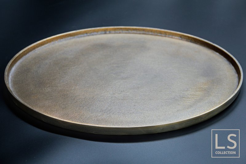 LS Collection® - Vassoio - Metal - Scala - Oro antico - Bronzo - Round 45 cm - Accessori decorativi - Japandi - Accessori per la casa - Decorazione per la casa