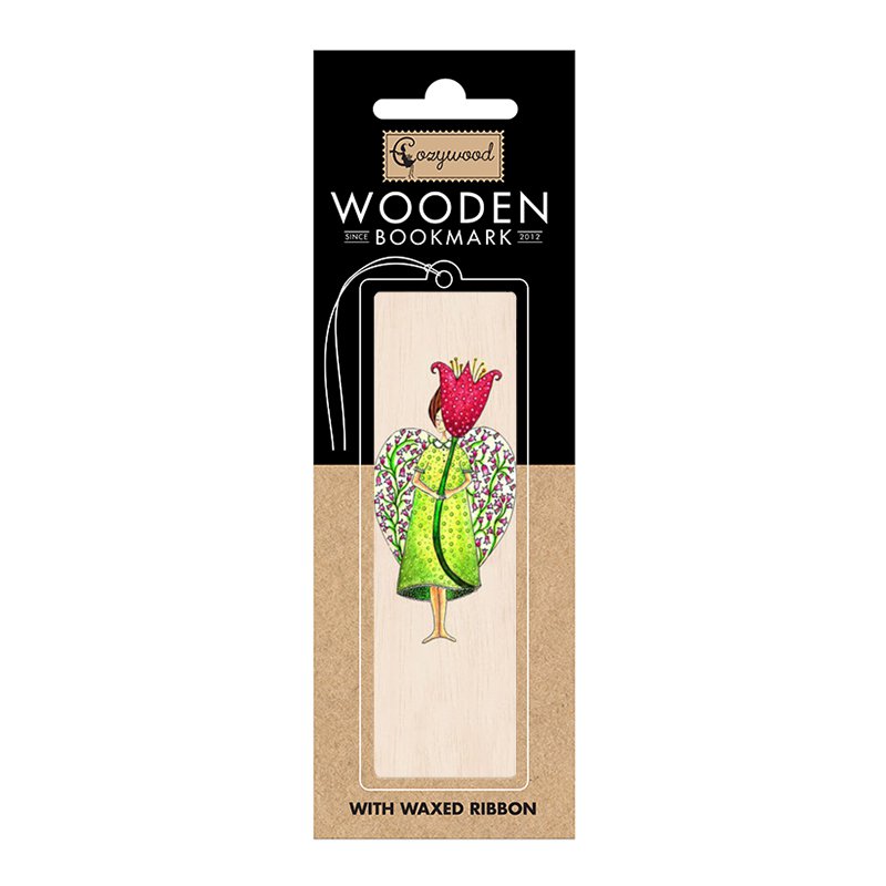 Marcapáginas de madera ángel y flor