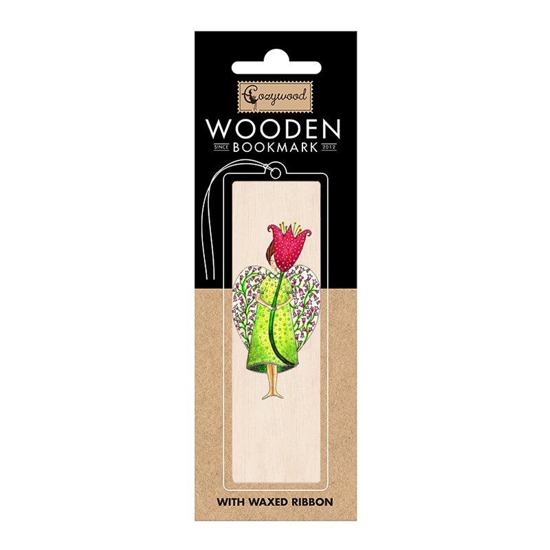 Marcapáginas de madera ángel y flor
