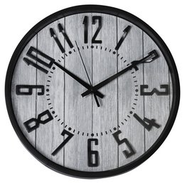 Wanduhr - Ø 30,5 cm, schwarz/ Holzoptik grau