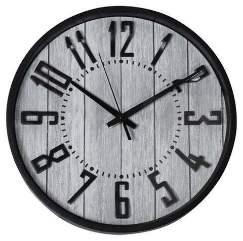 Wanduhr - Ø 30,5 cm, schwarz/ Holzoptik grau