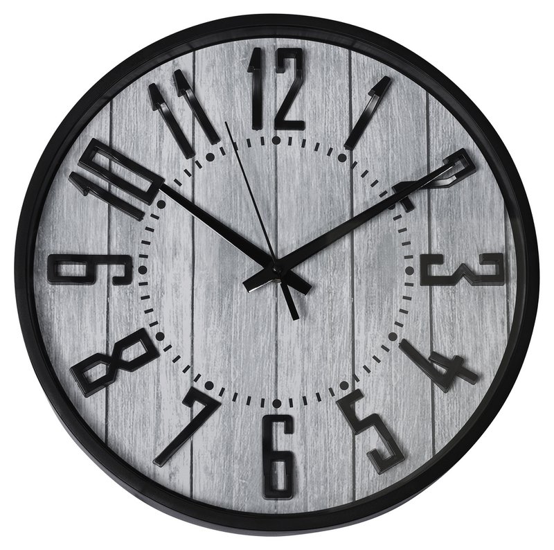 Wanduhr - Ø 30,5 cm, schwarz/ Holzoptik grau