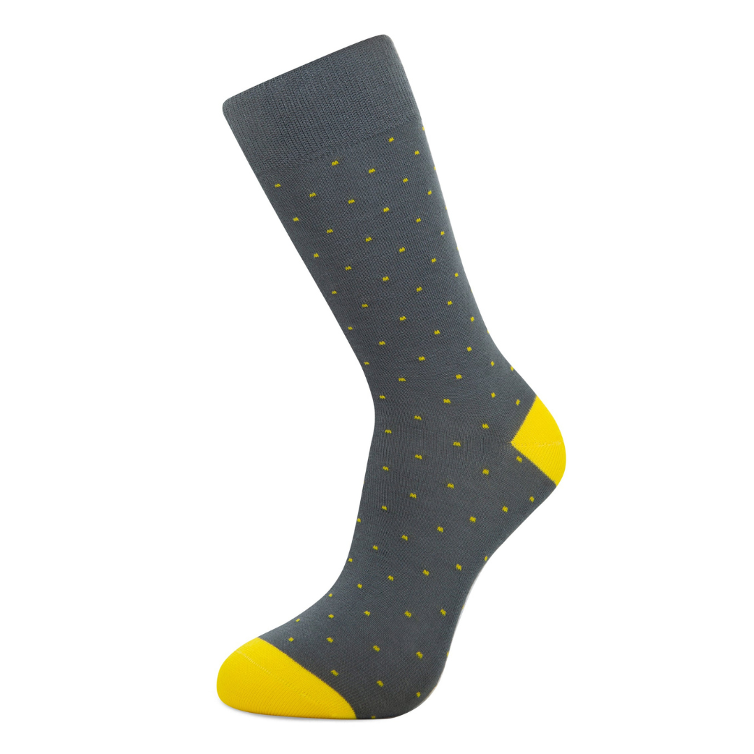 Calcetines de Bambú Gris con Lunares Amarillos