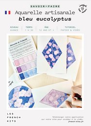 Watercolor painting kit featuring a blue eucalyptus design, includes paints, brushes, and instructions for creating the artwork.