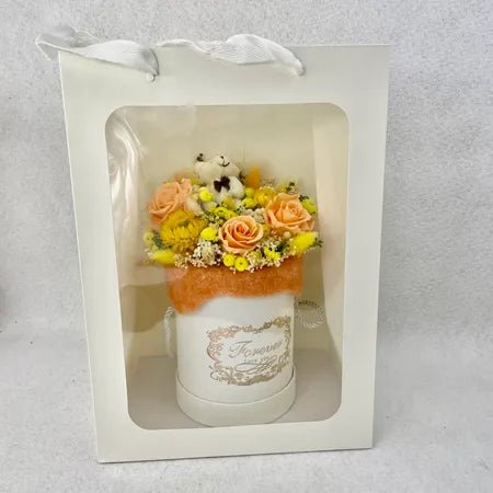 FLOWER BOX, Peach/yellow dried flowers, Birth Gift, Birthday, Eco-sustainable Gift