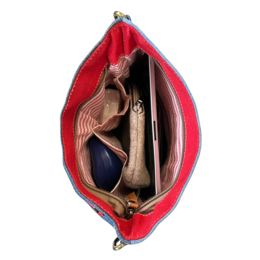 Sunsa dames schoudertas. Schoudertas gemaakt van upcycled jeans en canvas. Handtas vintage retro-stijl. Crossbodytas voor dames.