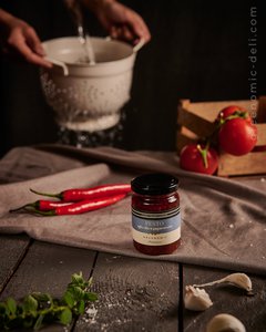 PESTO, GARLIC, OIL AND CHILI PEPPER