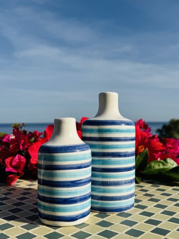 Keramikflasche Ölflasche Ölspender Ölkännchen "Mediterranea" für Olivenöl & Essig handgemacht in Italien