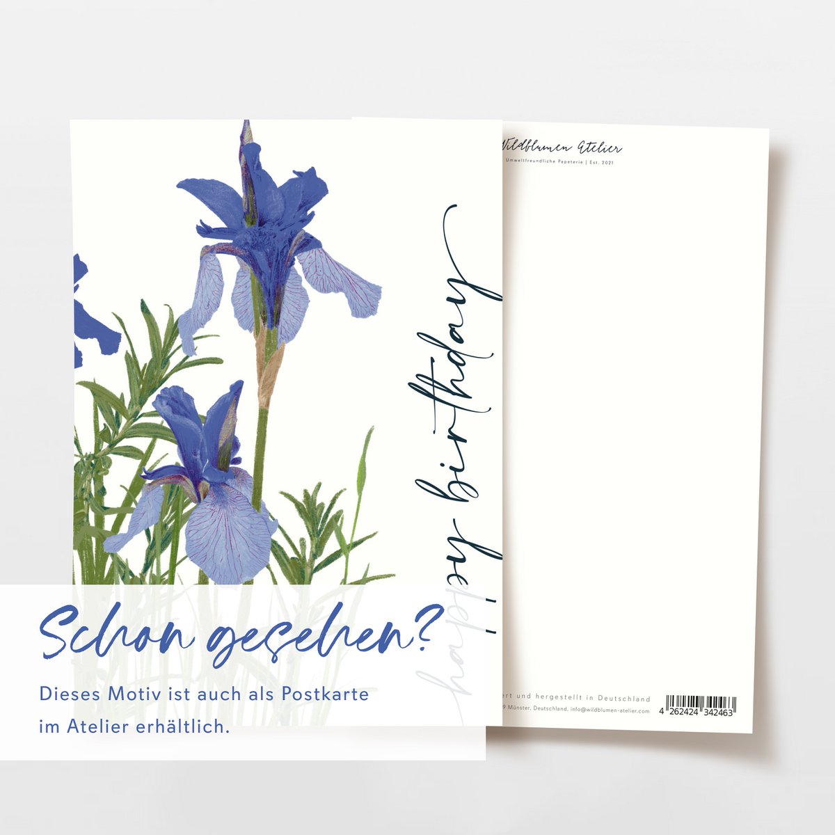 Klappkarte 'happy birthday' blaue Blumen, inkl. Umschlag