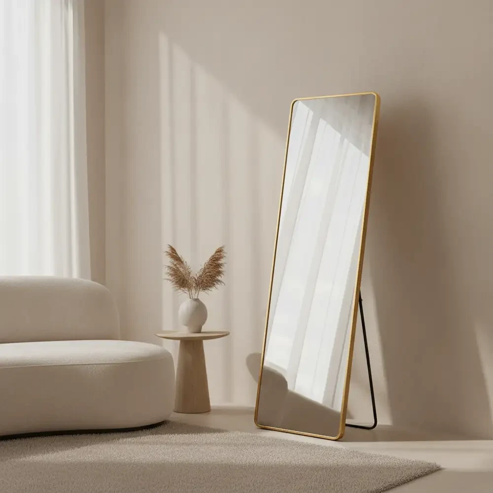 Pass Mirror Gold ze stojakiem 50x150 cm - Lustro stojące złote
