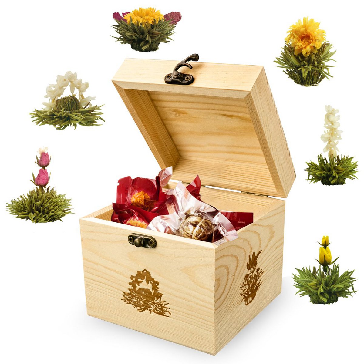 Creano ErblühTee Holz-Dekobox, 6er Set Weißtee