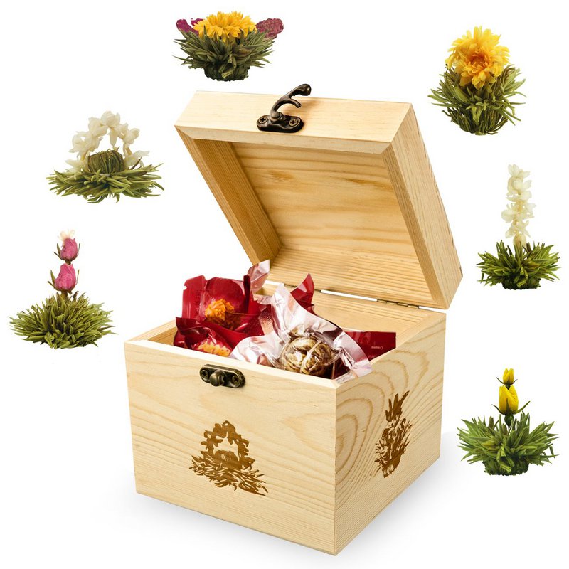 Creano ErblühTea Caja decorativa de madera, juego de 6 unidades para té blanco