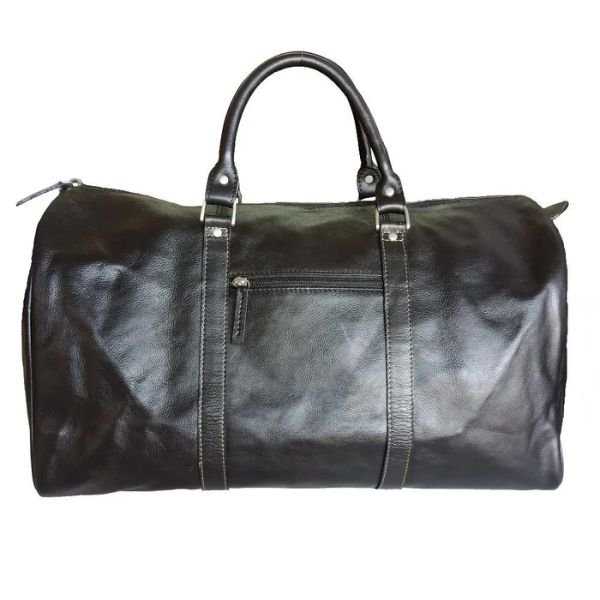 Handmade Black Leather Travel Bag – Artisan 22.8" (58cm) "Obsidian" Duffle with Protective Base Rivets & Executive Finish