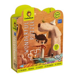 Puzzle featuring Boy Scouts characters in a nature-inspired scene with various outdoor elements and wildlife.