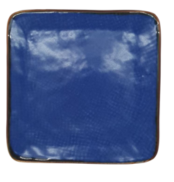 Square blue ceramic plate, 11.5cm x 11.5cm, suitable for tapas or appetizers.