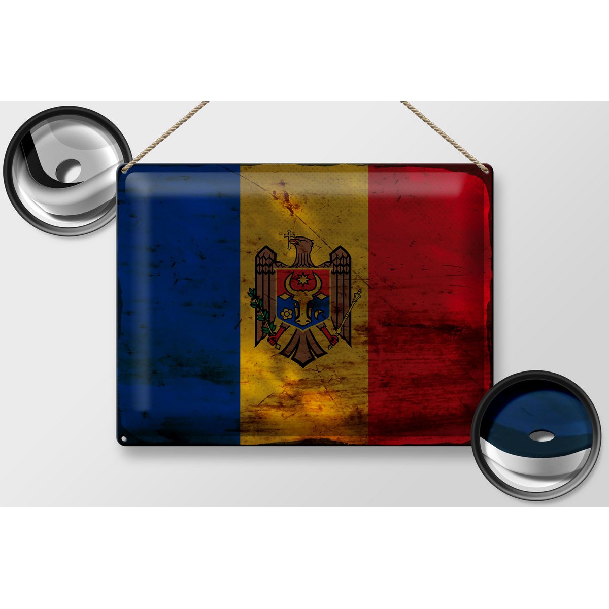 Tin Sign Flag Moldova 40x30cm Flag of Moldova Rust