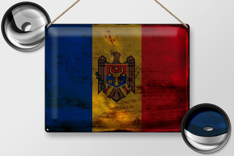 Tin Sign Flag Moldova 40x30cm Flag of Moldova Rust