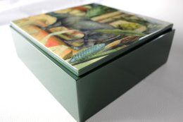 Box rhino palm trees antique painting square green