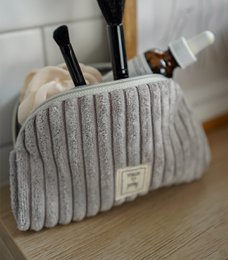 Blueberry Grey - Corduroy Vanity Bag with Waterproof Interior