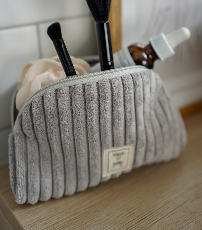 Blueberry Grey - Corduroy Vanity Bag with Waterproof Interior