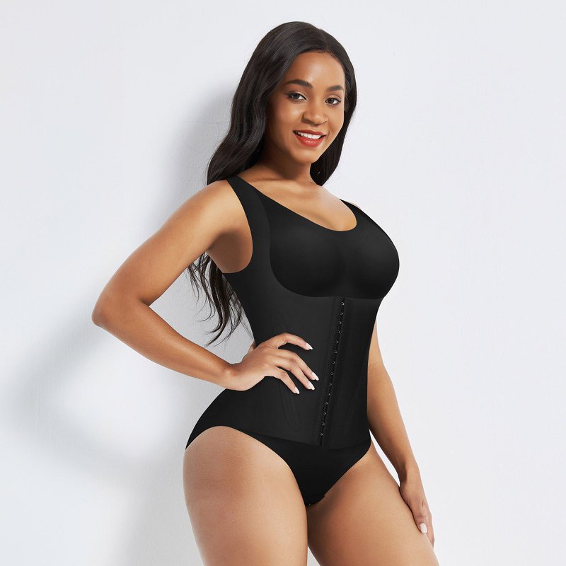 Shapewear 4-in-1 Waist Trainer Corset Shapewear - Buttoned Tummy Control High Waist with Padded Bra - Black