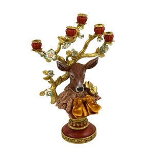 Candle holder deer bust Erika, 5 flmg, polyresin