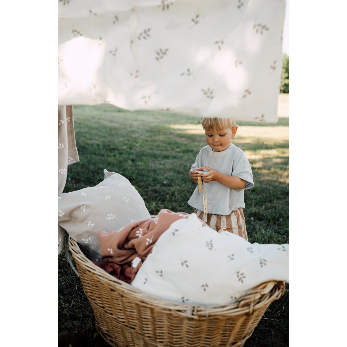 TISU baby duvet cover & pillowcase, Cream Leaves