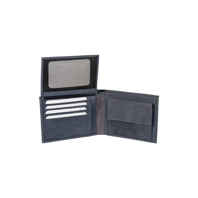 K12204DF | Men's Wallet in Genuine Full Grain Leather, Naked. Blue colour. RFID protection. Dimensions when closed: 12.5 x 9.5 x 2 cm. Packaging: Bottom/lid gift box