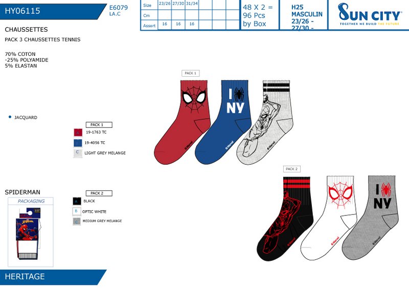 Lote de 96 Unidades | Pack 3 Calcetines Tenis Spiderman Infantil | Productos con licencia oficial | Grupo CIUDAD SOL