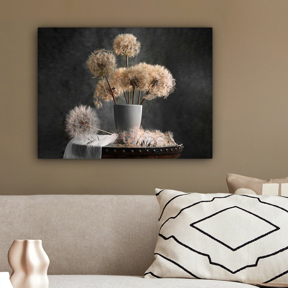 Leinwand Malerei - Wanddekoration - Blumensamen - Löwenzahn - Vase - Stillleben - Bouquet