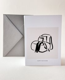  Minimalist greeting card with abstract black and white illustration of a house. Suitable for housewarming, new home, or happy new year celebrations.