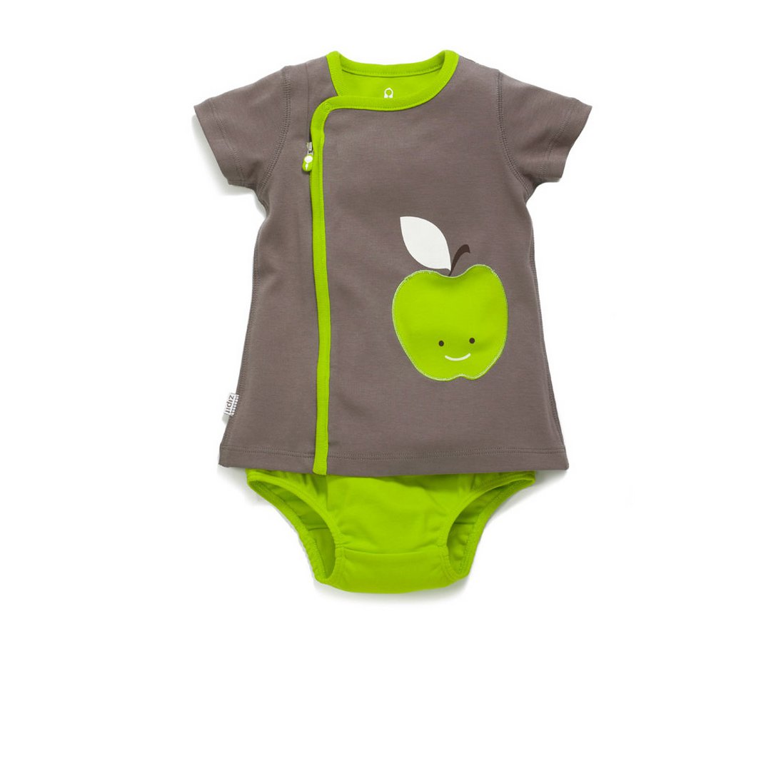 Zip-Up Apple Applique Pocket Dress