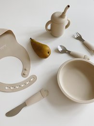 Juego de Cubiertos de Silicona y Acero Inoxidable - Beige Ostra
