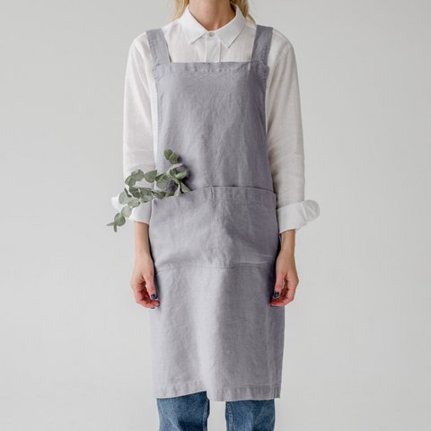 Light Grey Linen Japanese Crossback Apron