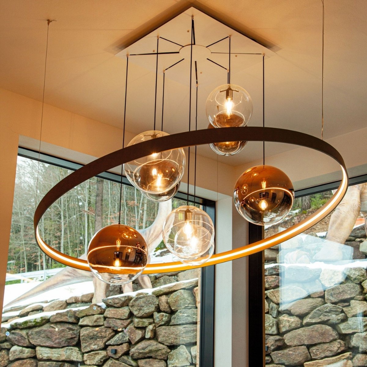 s.luce Orb glass ball hanging lamp 150cm suspension black