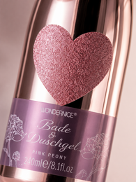 240ml bath and shower gel in a rose colored piccolo bottle