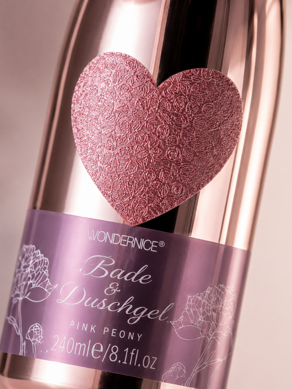 240ml bath and shower gel in a rose colored piccolo bottle