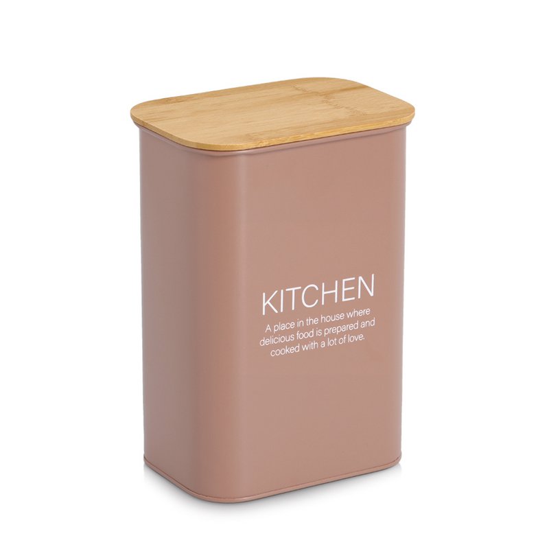 Voorraadpot met bamboe deksel "Kitchen", 3500 ml, metaal, mokka