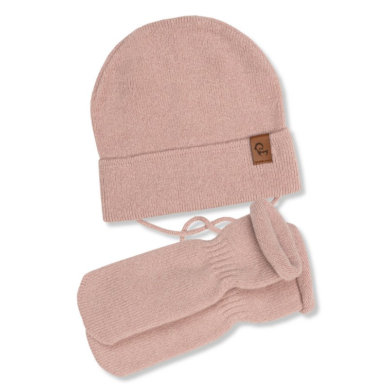 Baby Knit Beanie with Strings & Mittens 2-Piece Set