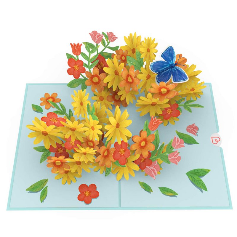 Tarjeta desplegable Margaritas de colores con mariposas