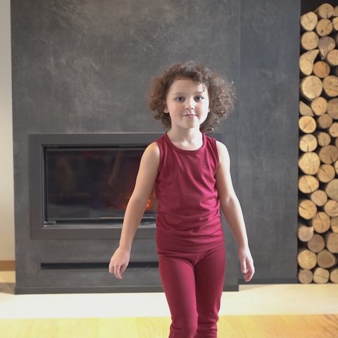 Kids Merino 160 set van tanktop en broek Royal Cherry