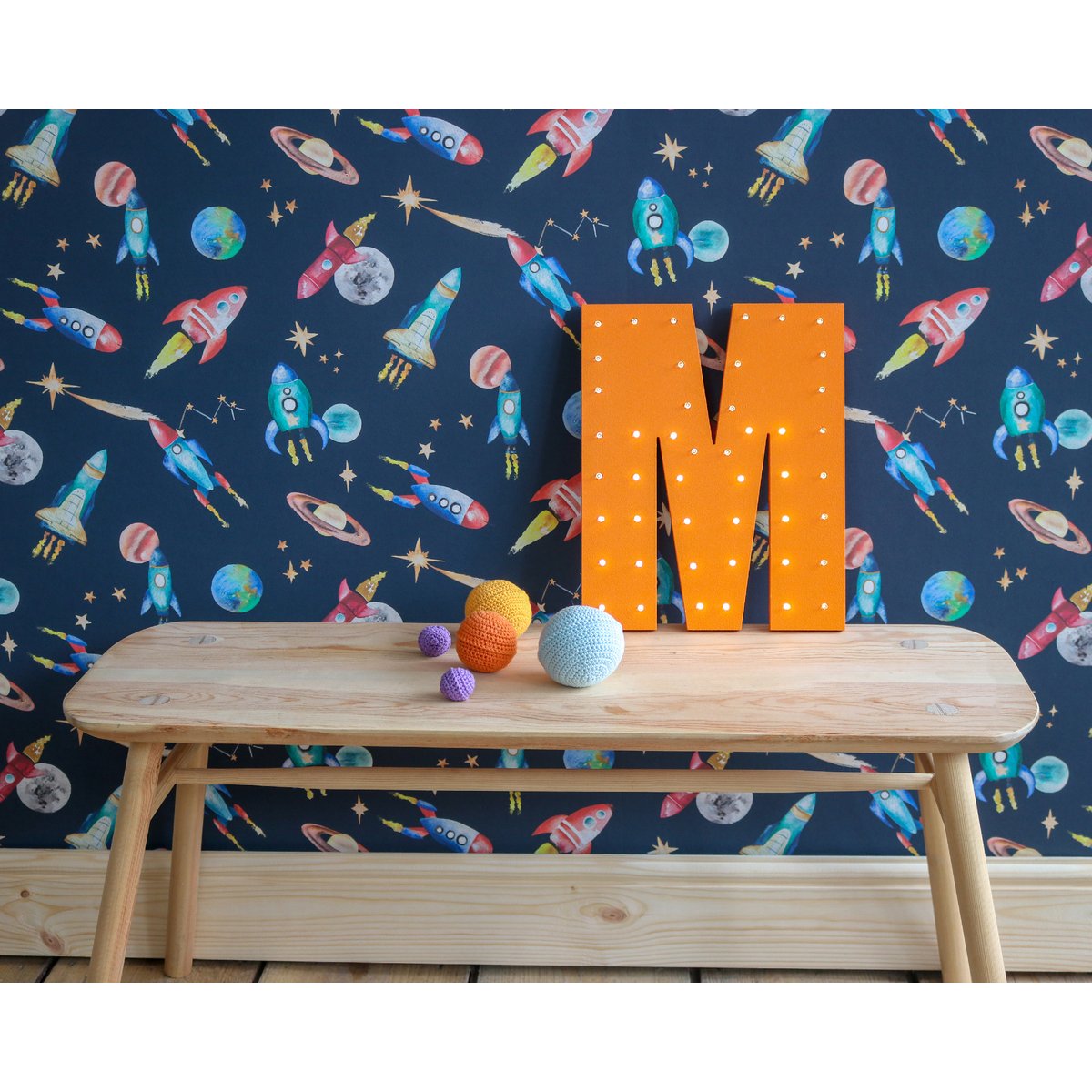 Carta da parati per bambini Rockets - Colore mezzanotte