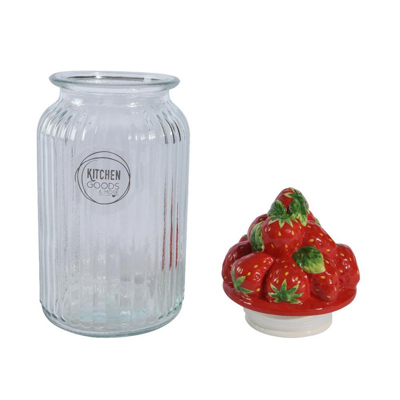 Voorraadpot Aardbei 26,5cm glas/aardewer